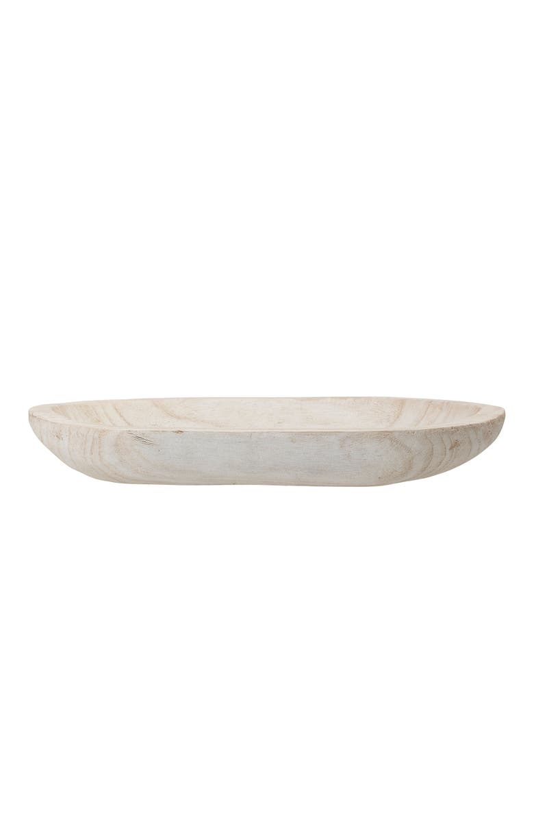 Storied Home Hand-Carved Paulownia Wood Bowl with Whitewashed Finish, Main, color, White