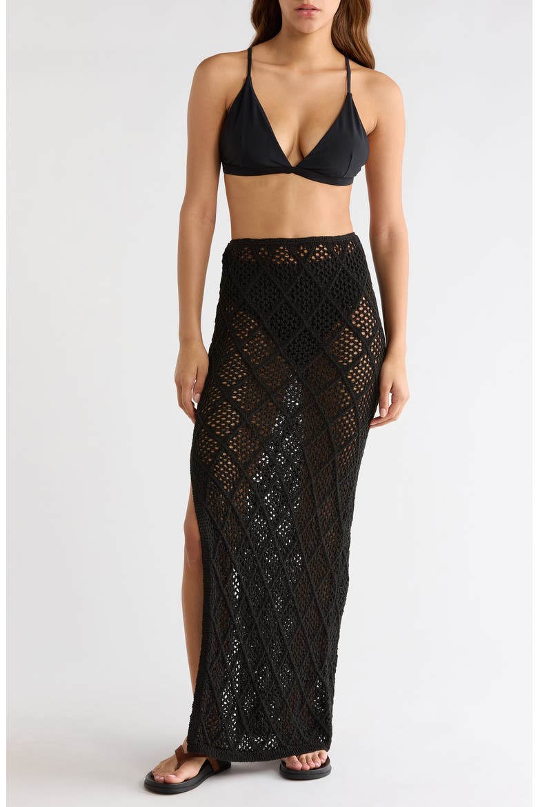 Lace Side Slit Cover-Up Maxi Skirt, Main, color, BLACK
