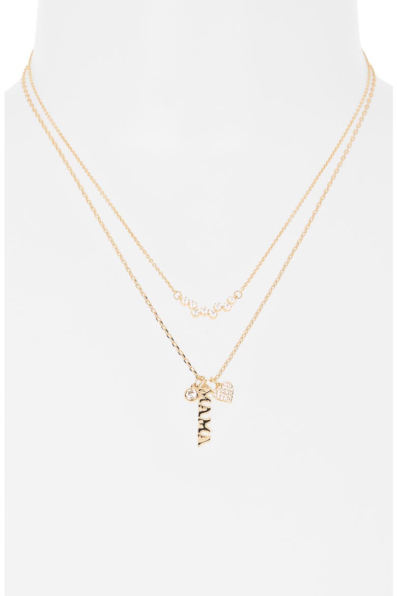 Set of 2 Mama Cluster Charm Necklaces, Alternate, color, CLEAR- GOLD