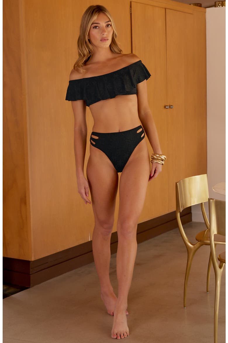 Joplin Off the Shoulder Bandeau Bikini Top, Alternate, color, BLACK