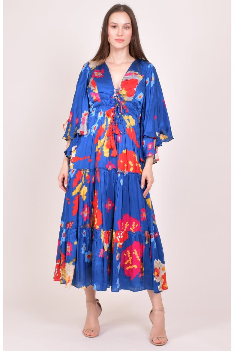 Angel Sleeves Ruffle Maxi Sundress, Alternate, color, Blue