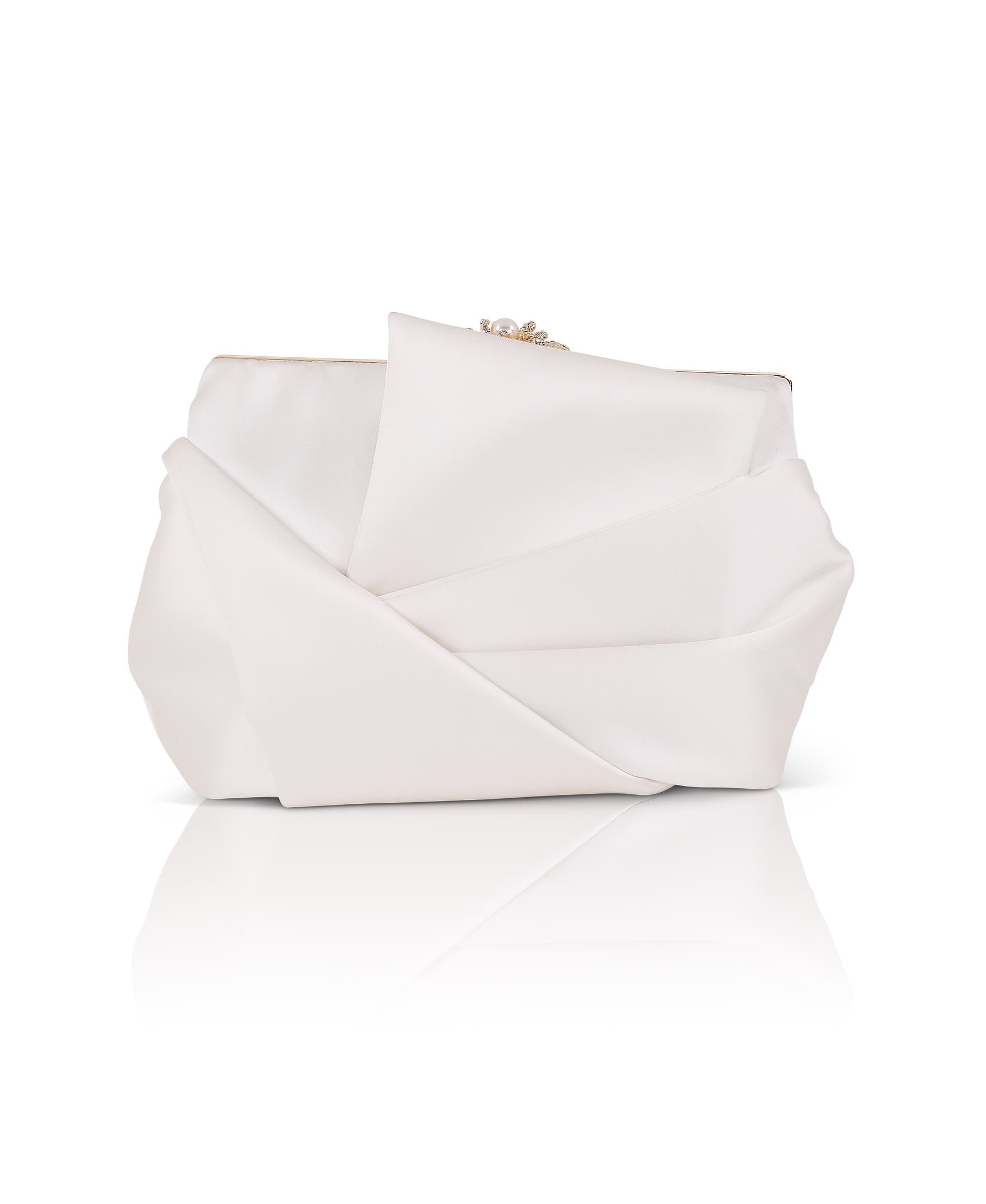 Caroline Satin Obi Pouch Clutch, Main, color, White
