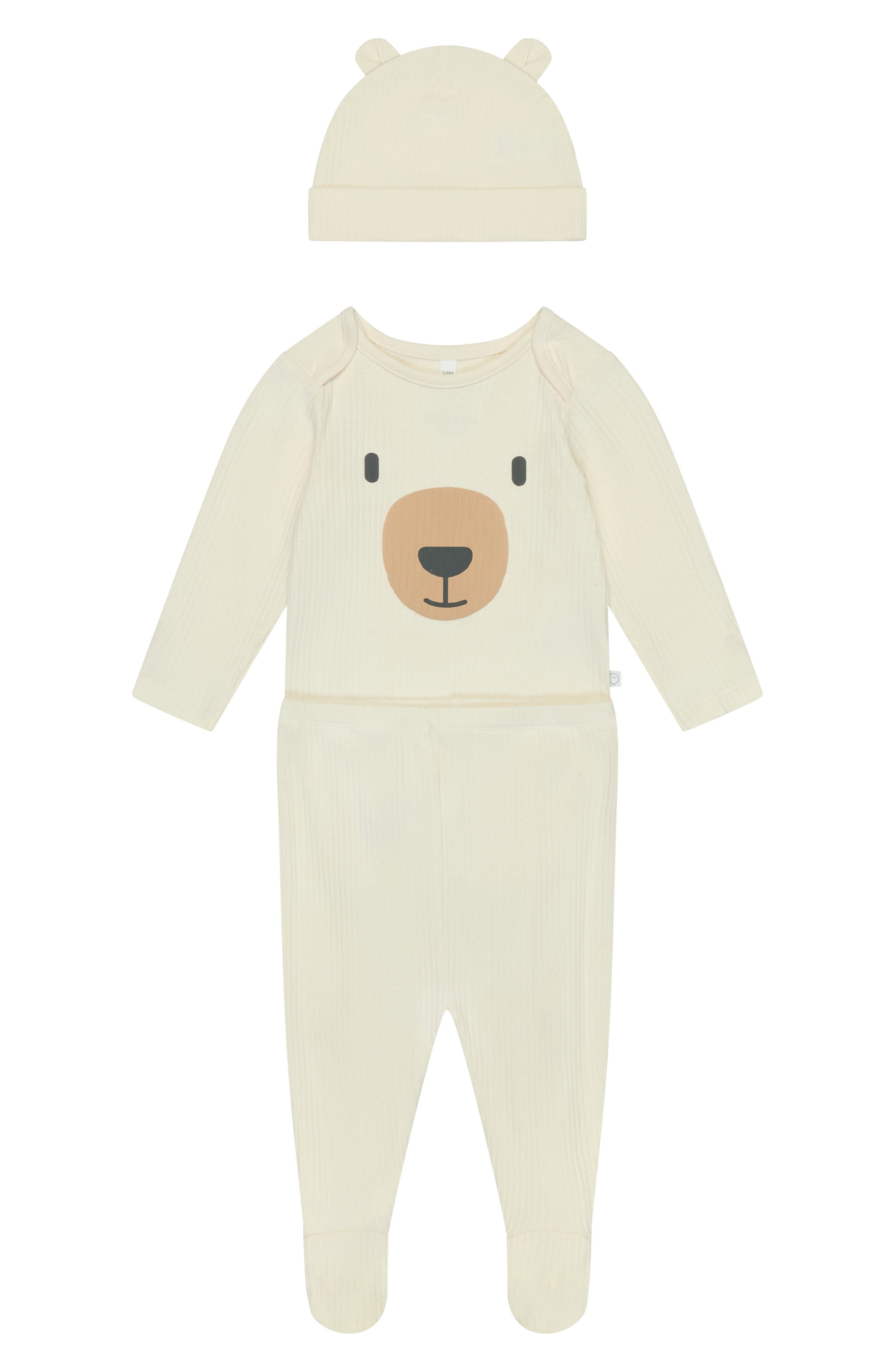 MORI My First Christmas Hat, Bodysuit & Footed Leggings Set in Panda Cream 