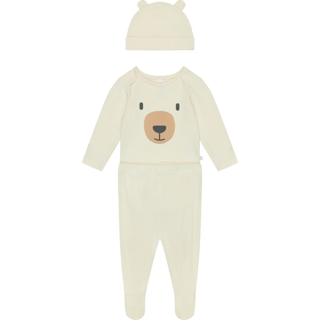 MORI My First Christmas Hat, Bodysuit & Footed Leggings Set in Panda Cream