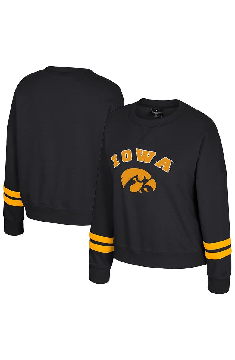 COLOSSEUM Women's Colosseum Black Iowa Hawkeyes Splashy Crewneck Fleece Sweatshirt, Main, color, Black