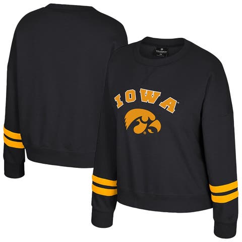 Women's Colosseum Black Iowa Hawkeyes Splashy Crewneck Fleece Sweatshirt