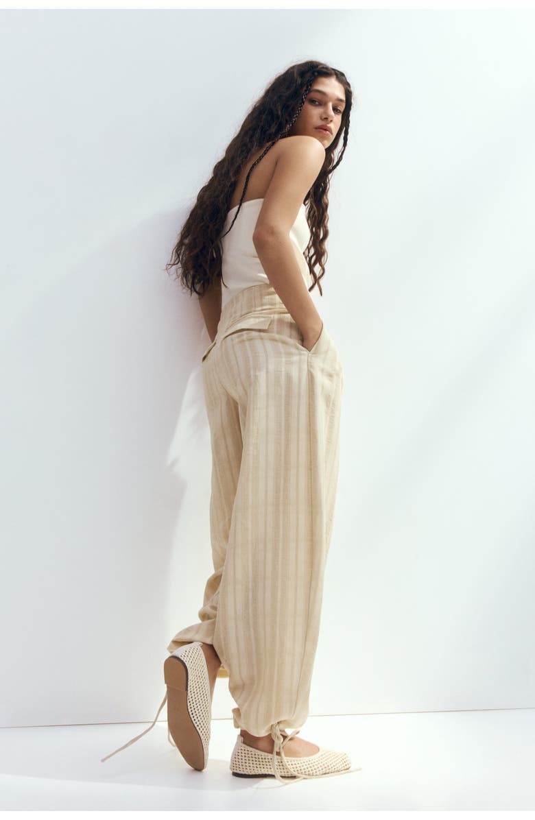 H&M Drawstring-detail Balloon Trousers, Alternate, color, Light Beige/Striped