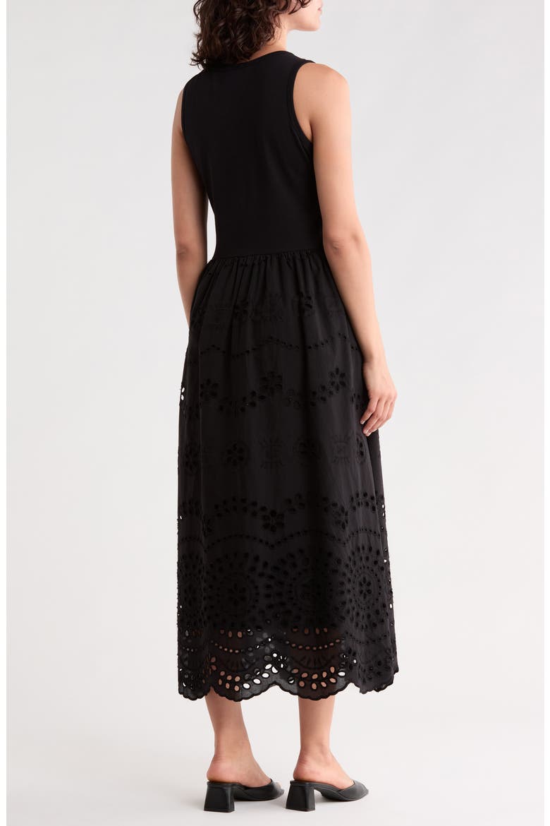 Eyelet Embroidered Twofer Dress, Alternate, color, BLACK