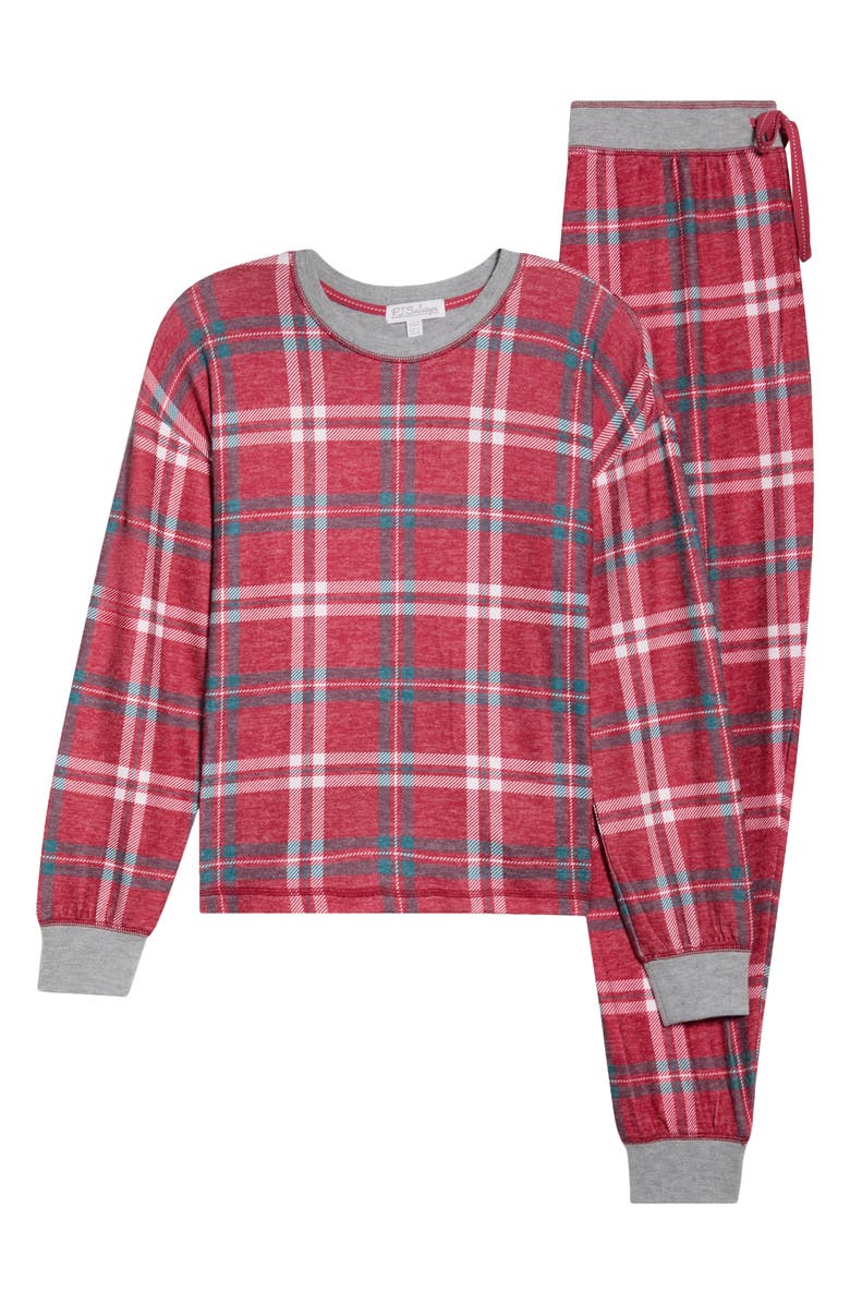 PJ Salvage Let's Get Toasty Plaid Peachy Jersey Pajamas, Alternate, color, Samba Red