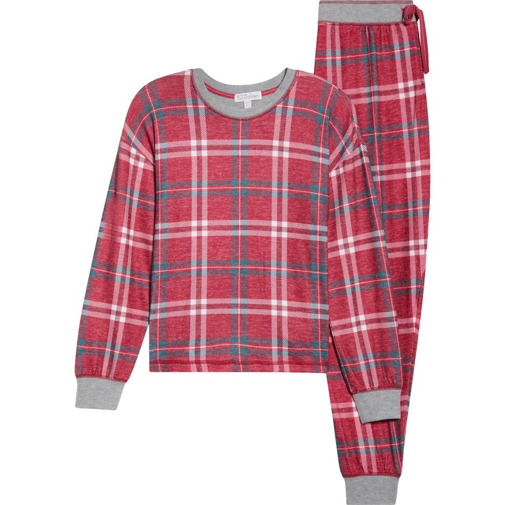 Pj Salvage Let's Get Toasty Plaid Peachy Jersey Pajamas In Red