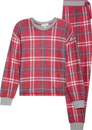 PJ Salvage Let's Get Toasty Plaid Peachy Jersey Pajamas