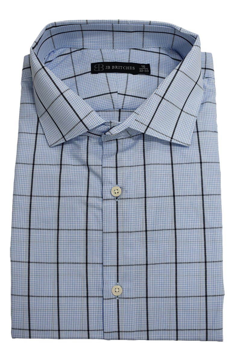 JB Britches Trim Fit Plaid Button-Down Dress Shirt, Alternate, color, Light Blue