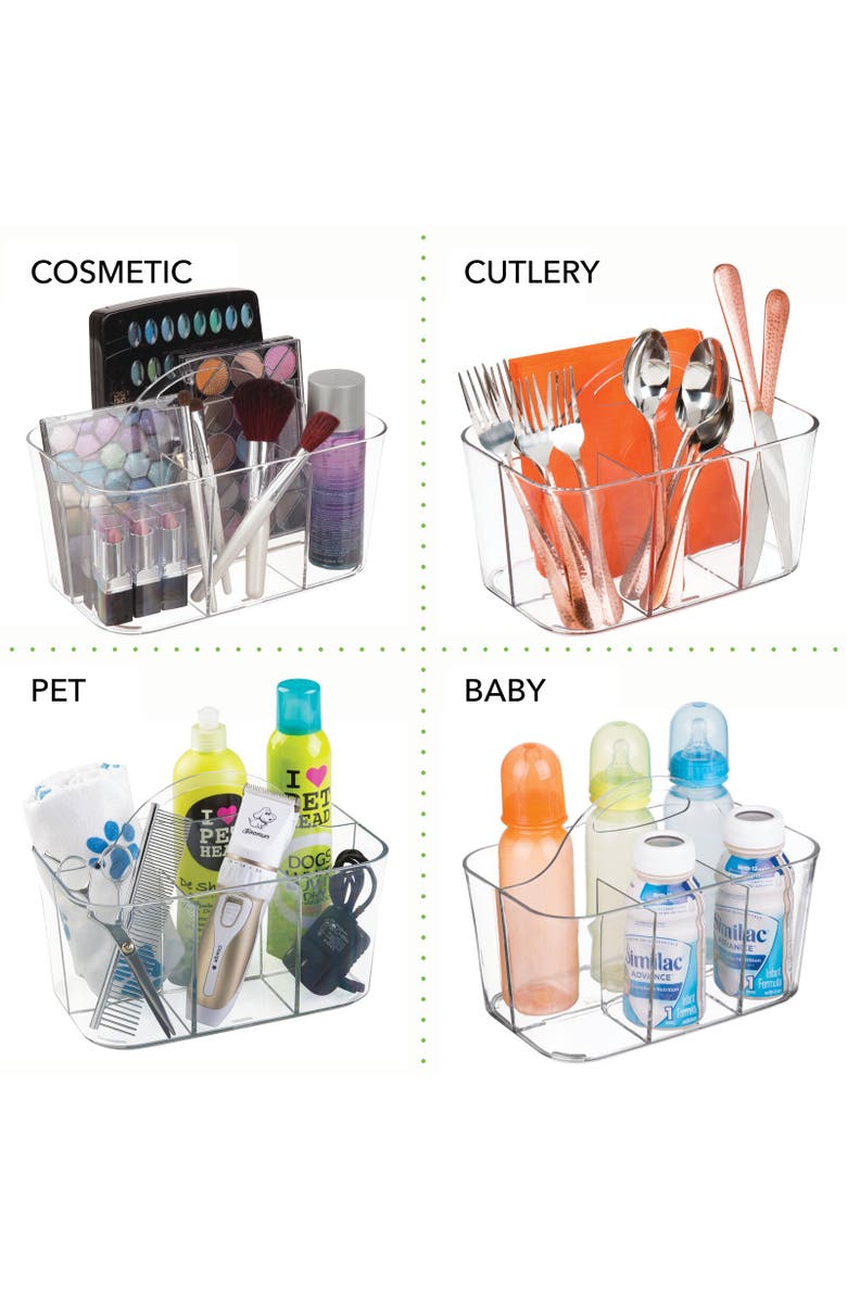 mDesign miDesign Small Plastic Divided Cosmetic Storage Organizer Caddy Tote Bin, USA Made, Alternate, color, Clear