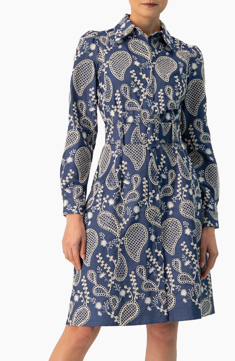 IVONNE Long Sleeve A-Line Dress with Floral Embroidery, Main, color, Blue