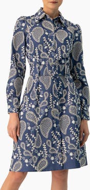 IVONNE Long Sleeve A-Line Dress with Floral Embroidery