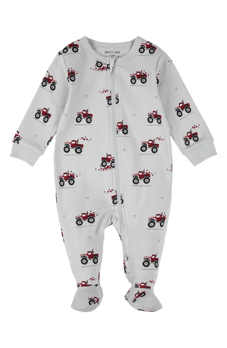 FIRSTS by Petit Lem Organic Cotton Fitted Footie Pajamas, Main, color, Grey Light