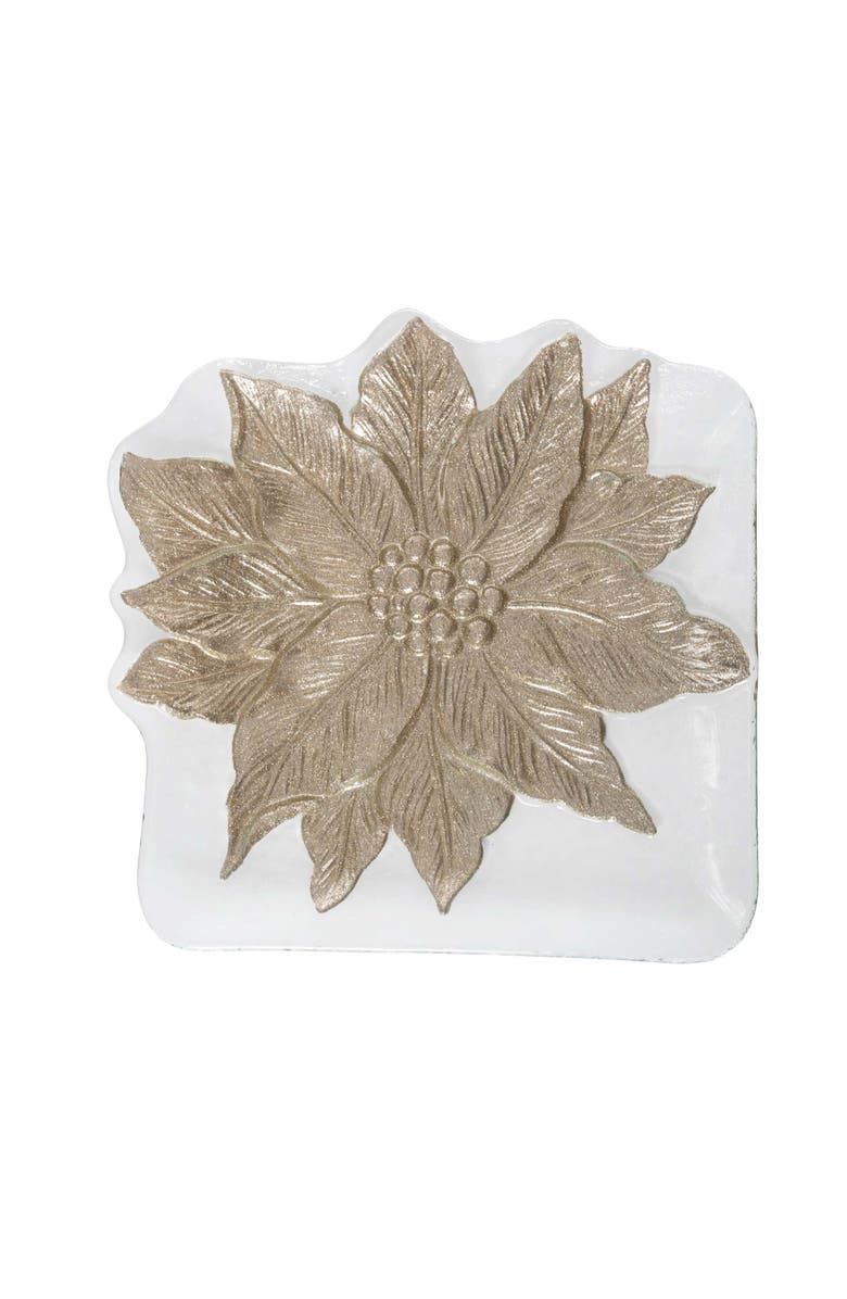 Gallerie II Poinsettia 100% Glass Square Christmas Plate Tray 13", Main, color, 