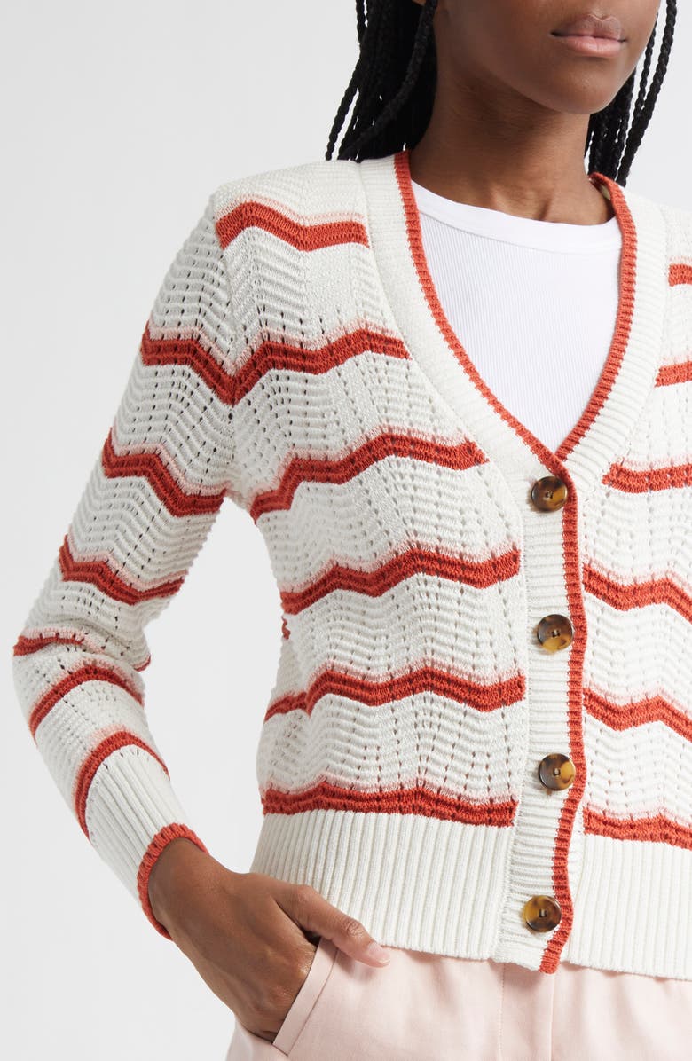 Veronica Beard Ansonia Stripe Open Stitch Cardigan, Alternate, color, Off White Pink Shell Persimmon