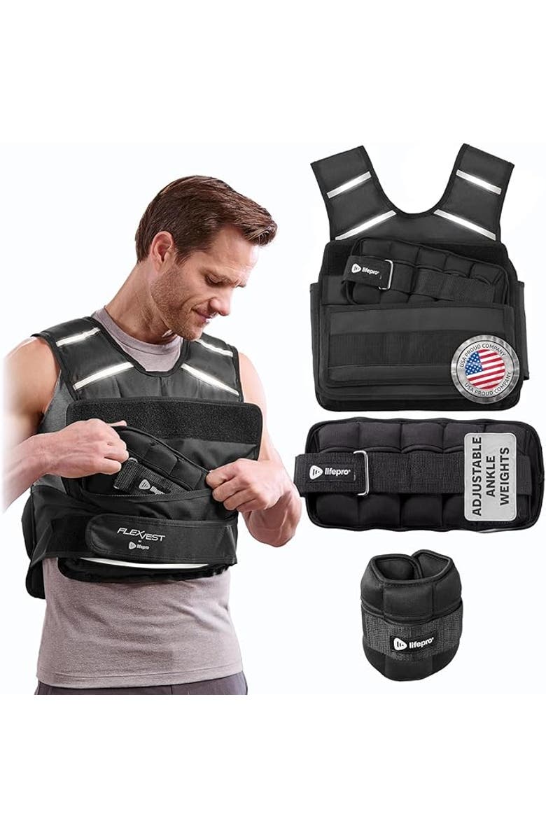 Lifepro Flexvest Adjustable Weighted Vest for Women & Men 15 or 20 lb Workout Vest for Running, Cardio, Strength Training, Main, color, Black For Men