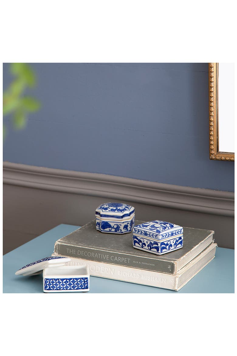Set of 3 Porcelain Boxes, Alternate, color, BLUE