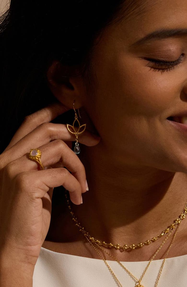 Satya Jewelry Ignite Renewal Blue Topaz Lotus Drop Earrings, Alternate, color, Gold