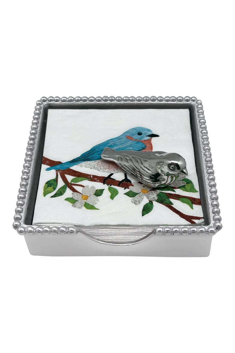 Bird Beaded Napkin Box Set, Main, color, SILVER