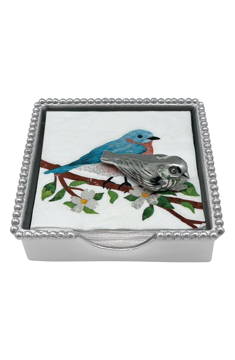 Mariposa Bird Beaded Napkin Box Set, Main, color, Silver
