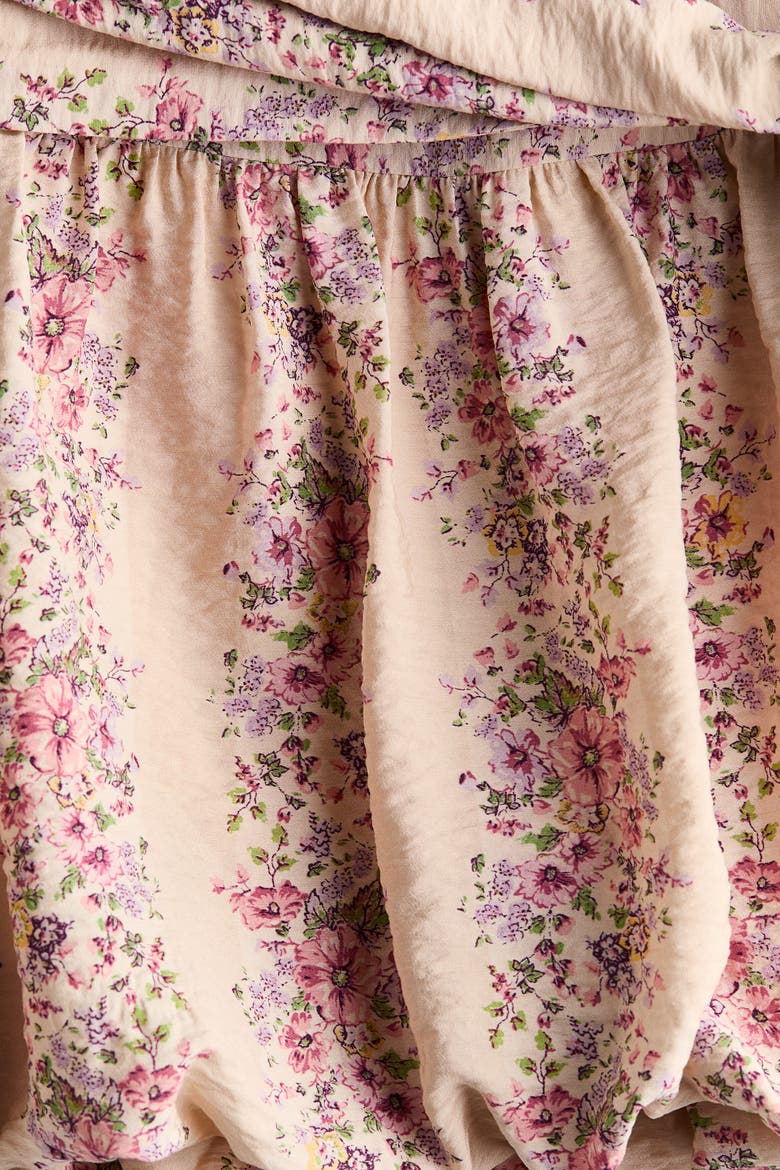 Tie-detail Bubble-hem Skirt, Alternate, color, Light dusty pink/floral