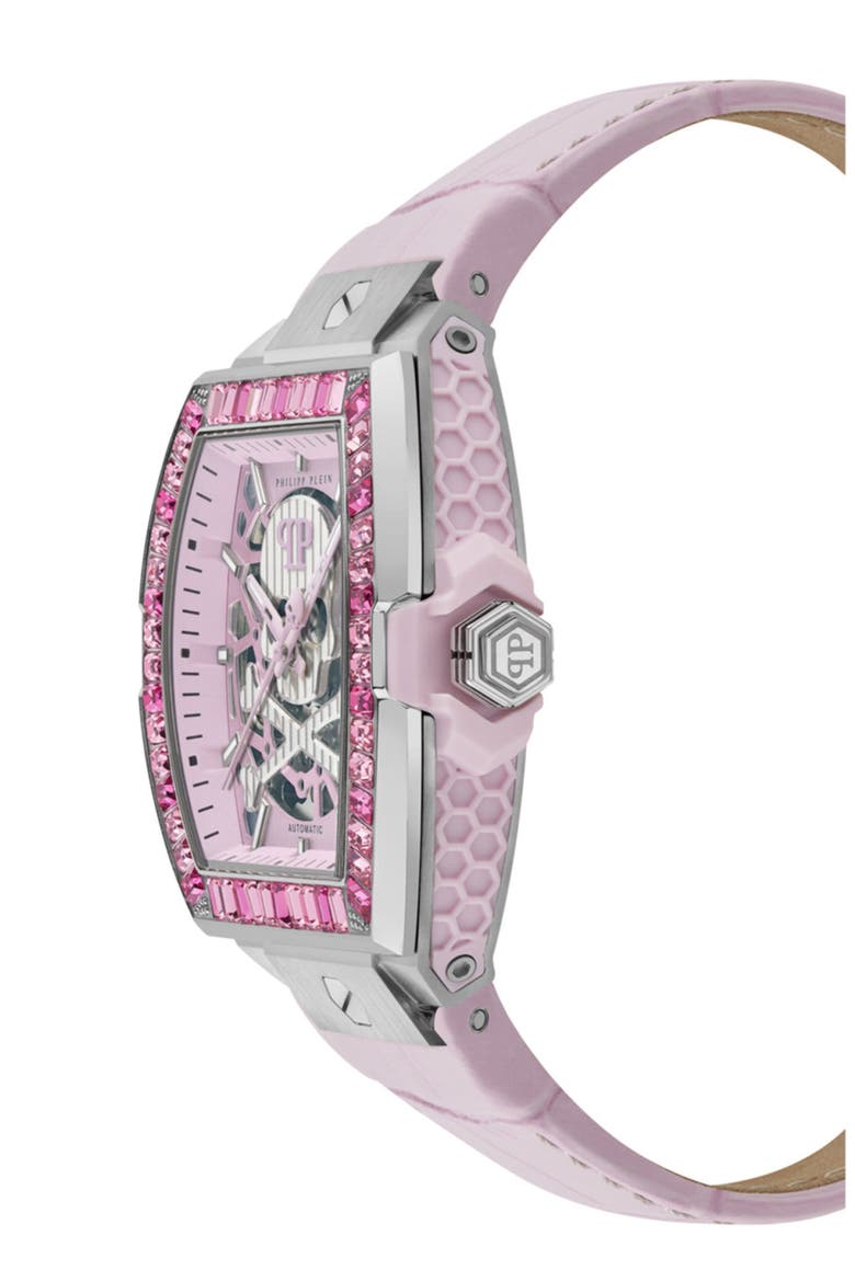 The $keleton 2.0 Automatic Leather Strap Watch, 44mm, Alternate, color, STAINLESS STEEL