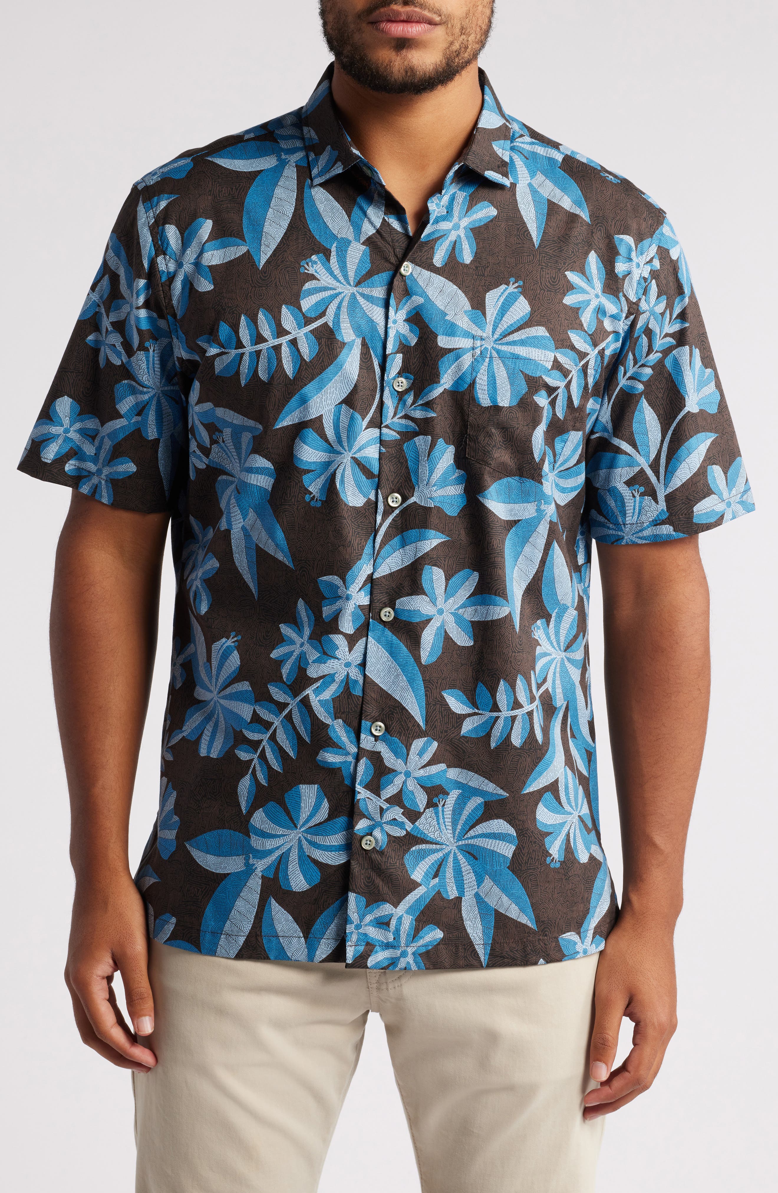 Tori Richard Wanderer Floral Short Sleeve Button-Up Shirt in Graphite 