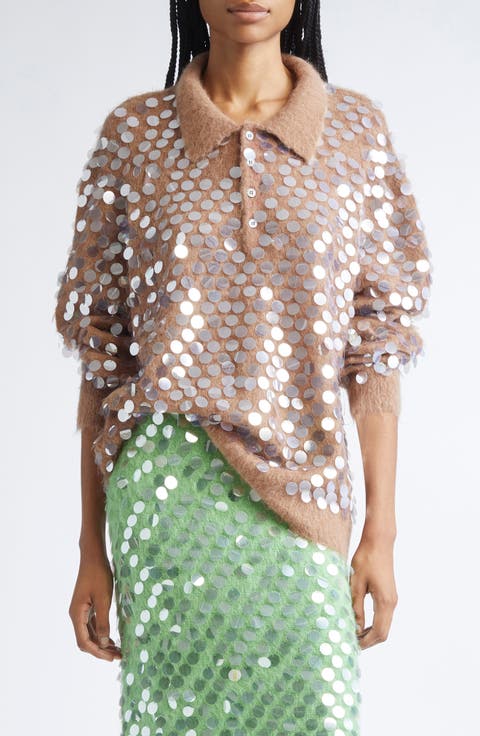 Adora Paillette Embellished Mohair & Alpaca Blend Cardigan