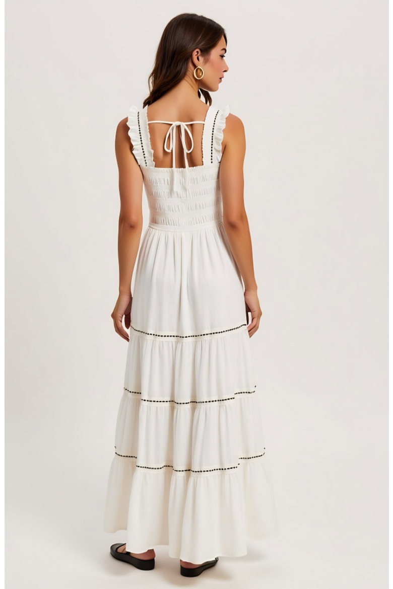 Tiered Maxi Dress with Smocked Bodice, Alternate, color, White