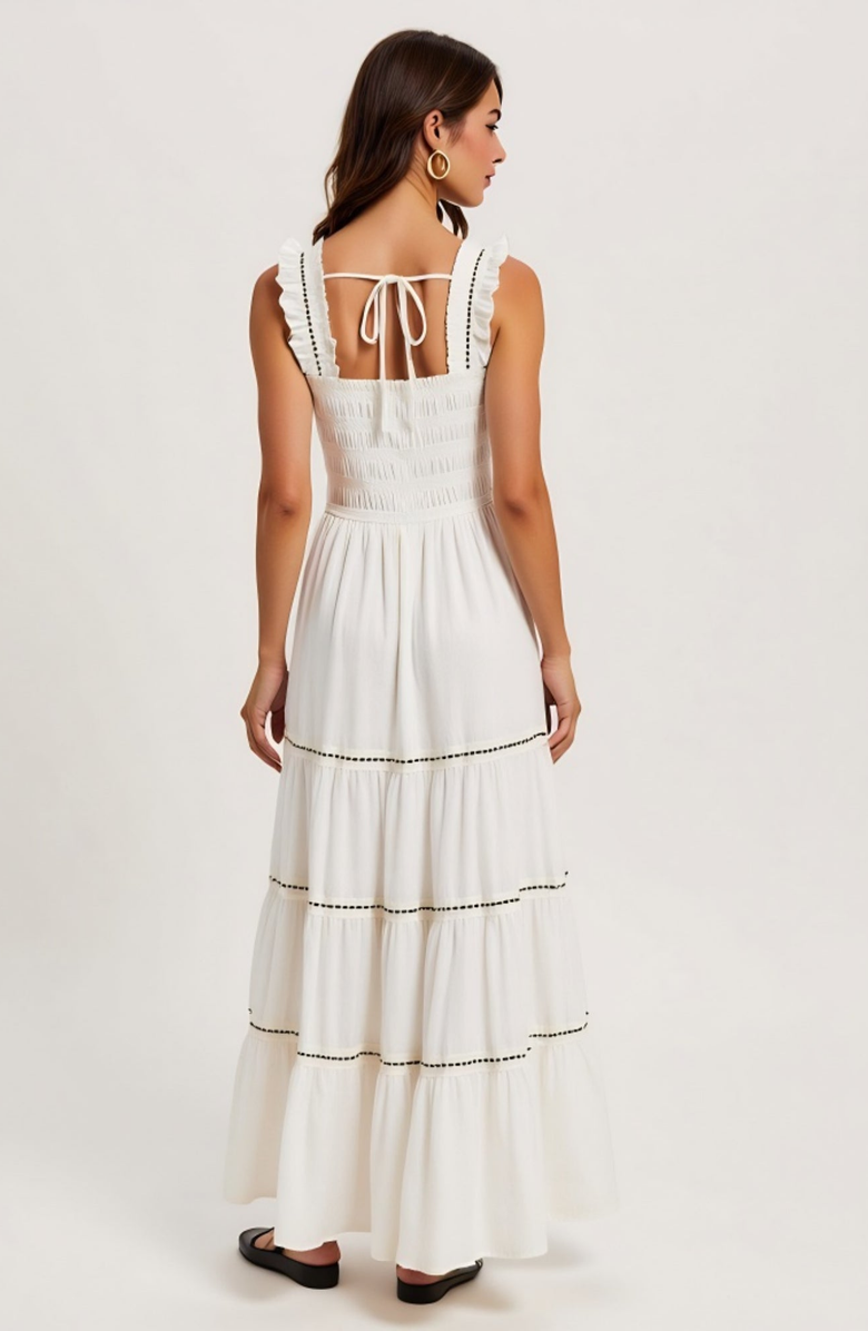 Modenaire Tiered Maxi Dress with Smocked Bodice, Alternate, color, White