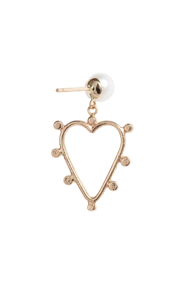 Poppy Finch Pearl Heart Drop Earrings, Alternate, color, Pearl/ 14K Yellow Gold