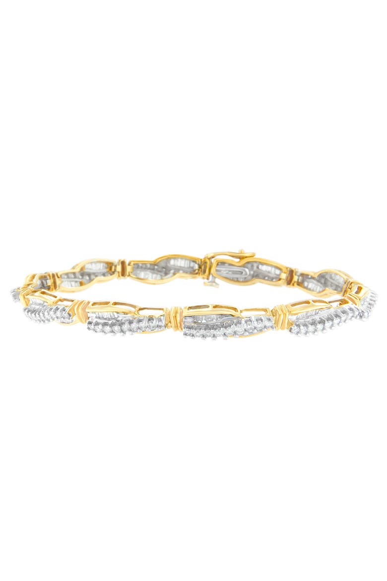 14K Yellow Gold Round and Baguette Cut Winding Love Diamond Bracelet, Main, color, Yellow