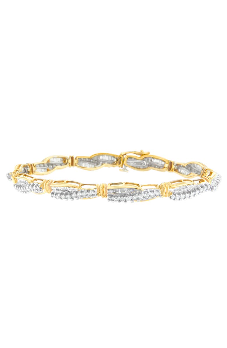 Haus of Brilliance 14K Yellow Gold Round and Baguette Cut Winding Love Diamond Bracelet, Main, color, Yellow
