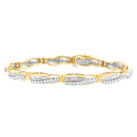 14K Yellow Gold Round and Baguette Cut Winding Love Diamond Bracelet