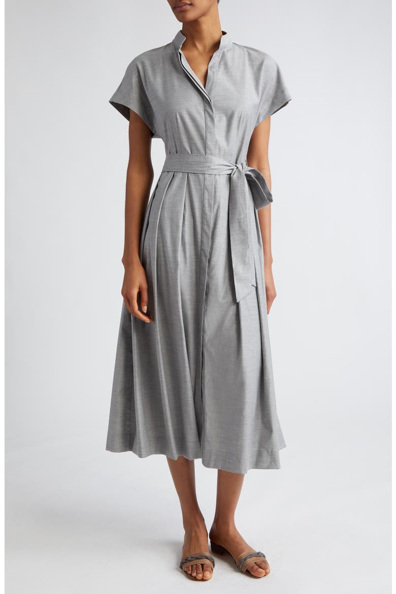 Belted Virgin Wool Blend Shirtdress, Main, color, MELANGE LIGHT GRAY
