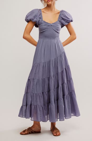 Free People Short Sleeve Sundrenched Maxi Dress In Blue Granite