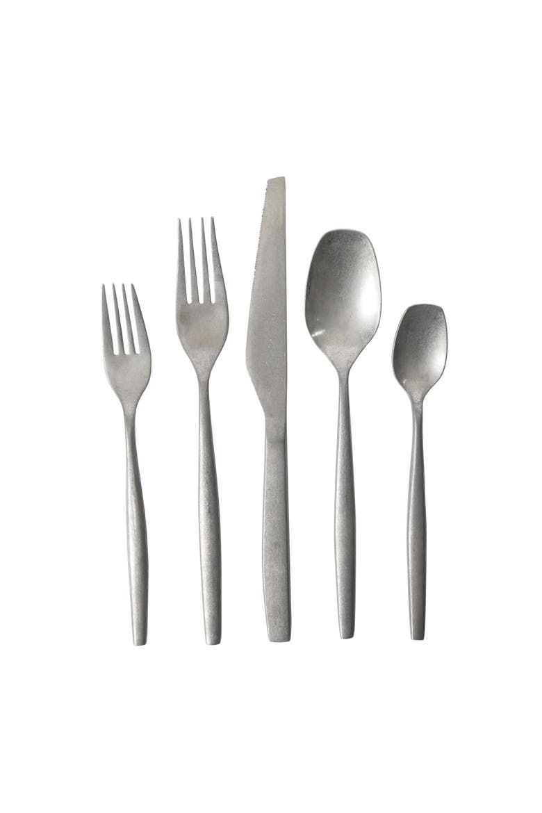 20 Piece Stone Washed Flatware 18/10 Stainless Steel Silverware Cutlery Utensil Set with Acacia Wood Caddy, Alternate, color, Stone Washed Silver