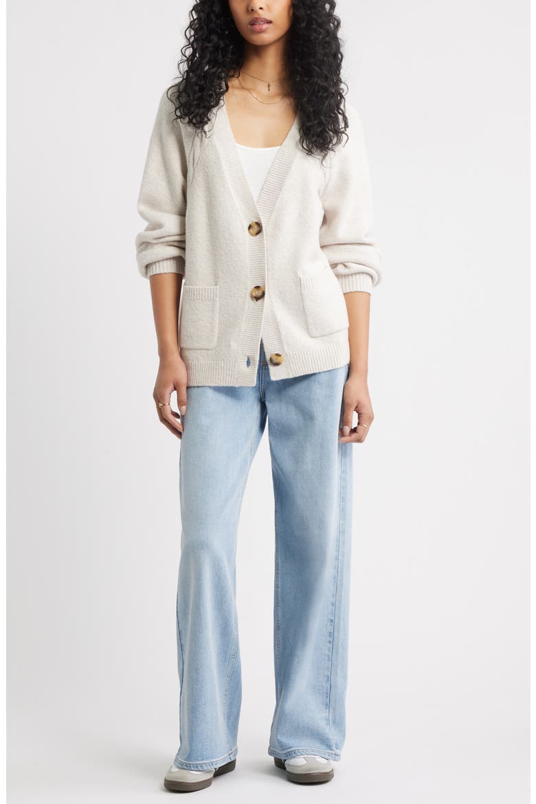 Relaxed Everyday Cardigan, Alternate, color, BEIGE OATMEAL LIGHT HEATHER