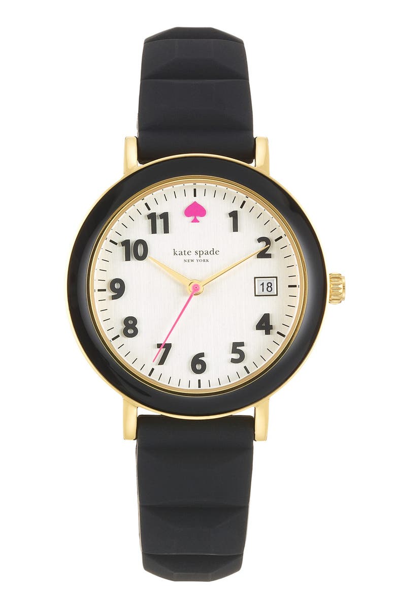 Kate Spade New York 'metro' enamel bezel silicone strap watch, 36mm, Main, color, 