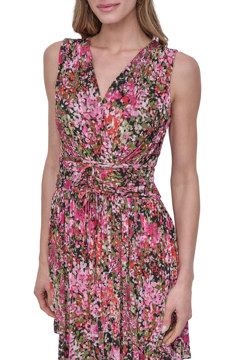 DKNY Floral Sleeveless Mesh Fit & Flare Dress, Alternate, color,
