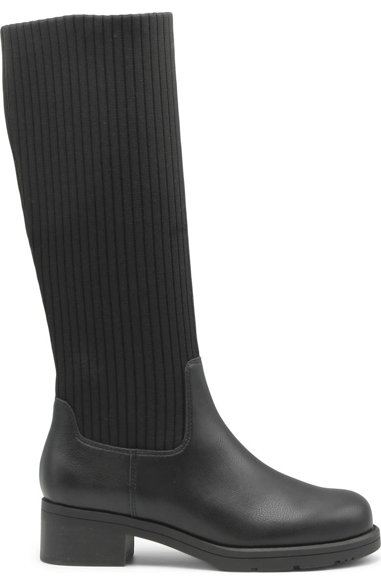Adrienne Vittadini Dally Tall Boot, Alternate, color, Black Smooth/ Knit
