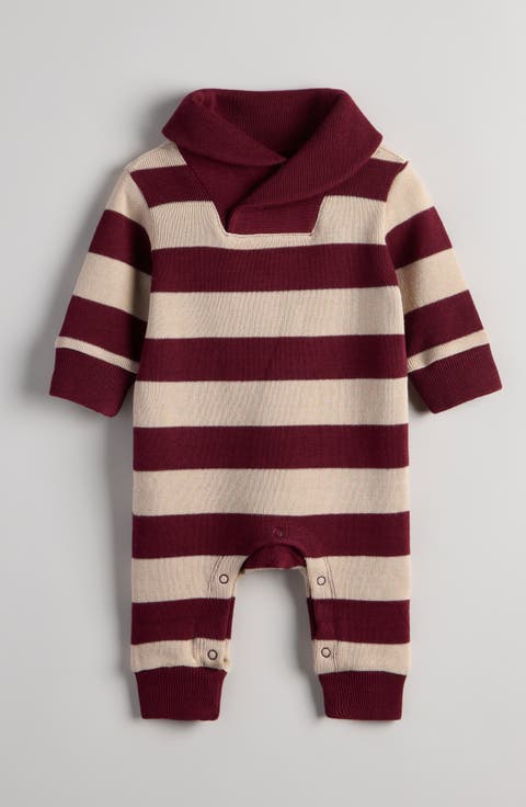 Striped Shawl Collar Romper