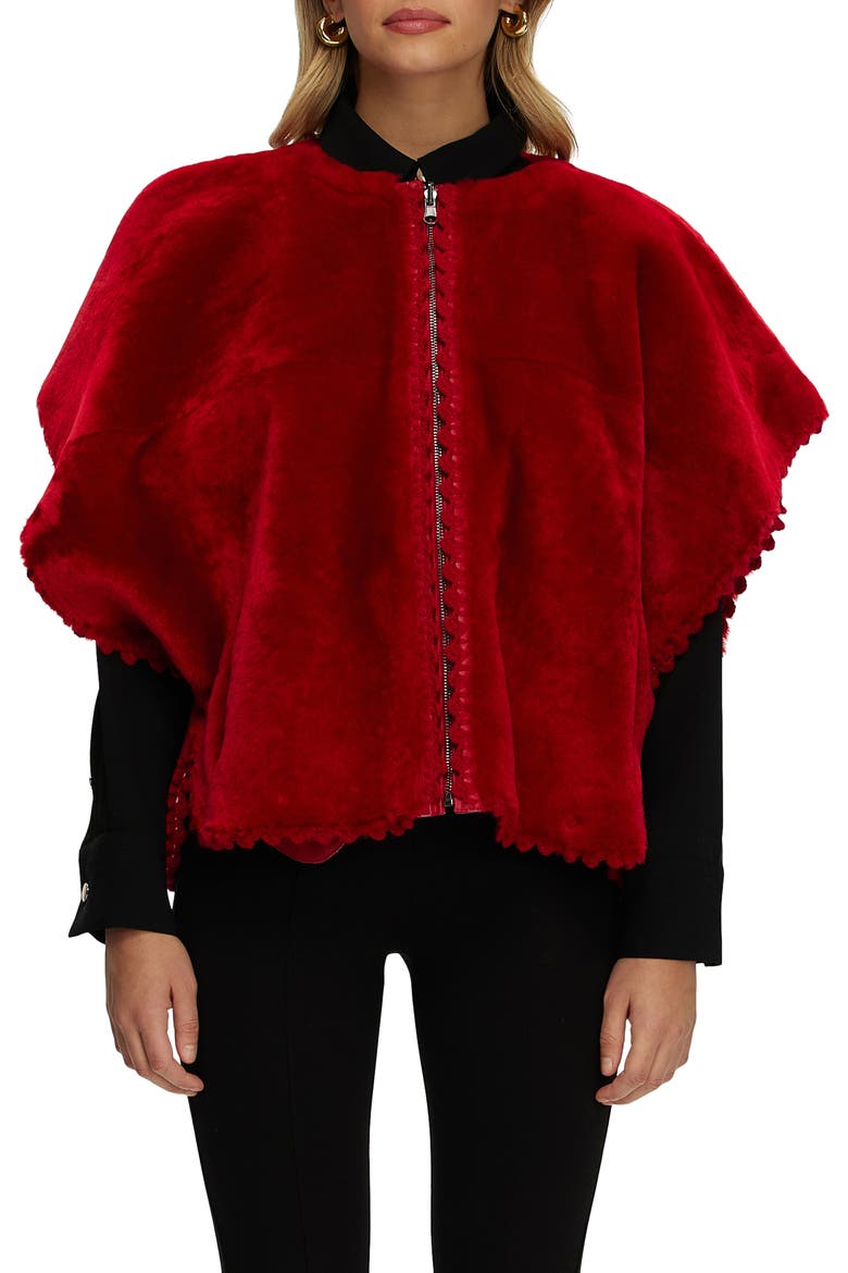 Reversible Collarless Genuine Shearling Jacket, Main, color, RED/RED