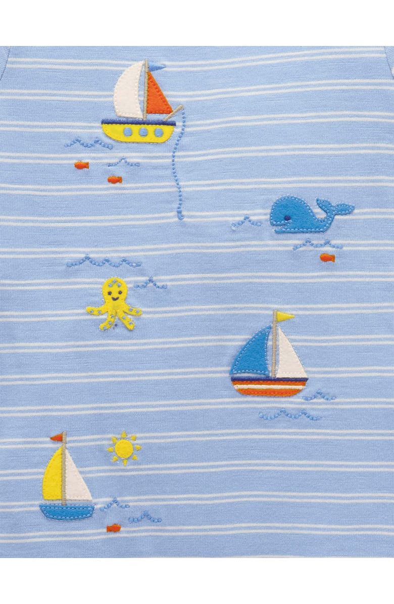 Purebaby Sail Away Short Onsie Romper, Alternate, color, Surf Mini Stripe