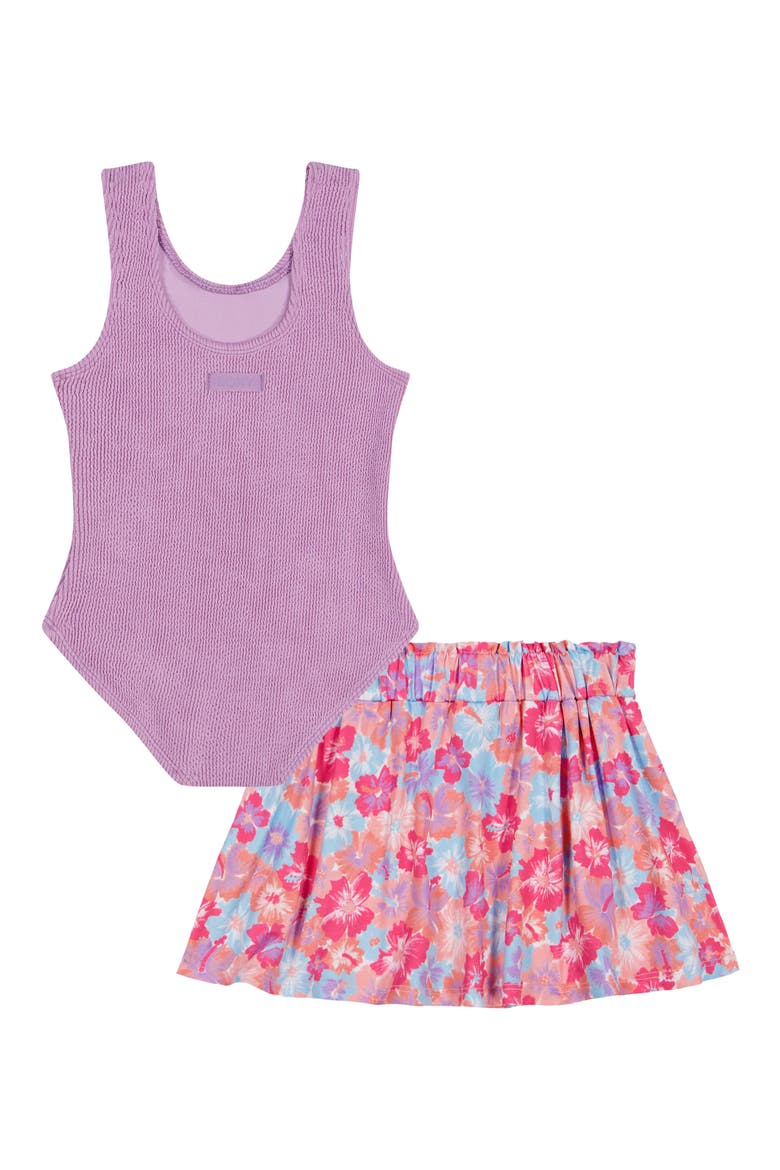 Kids' Two-Piece Swimsuit & Skirt Set, Alternate, color, PURPLE MULTI
