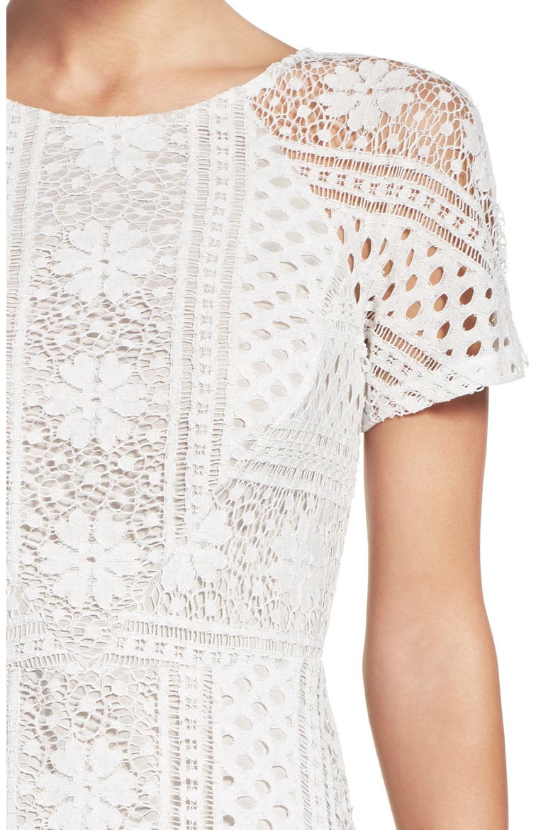 Stripe Lace Fit & Flare Dress, Alternate, color, IVORY/ CHAMOIS