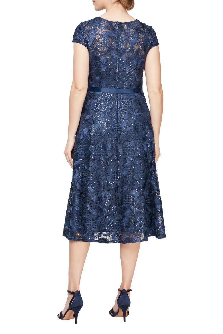 Embroidered Tulle Cocktail Dress, Alternate, color, NAVY